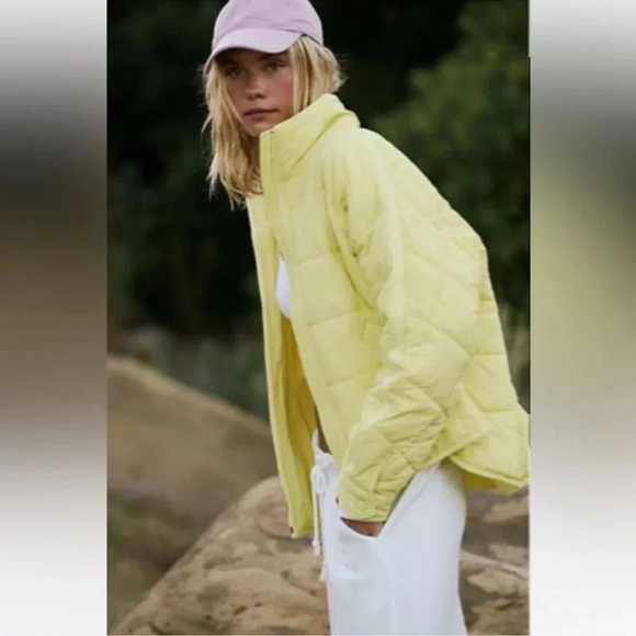 NWT Free People Pippa Puffer Jacket Lightweight Coat Quilted Lemon Yellow XS - Picture 13 of 14